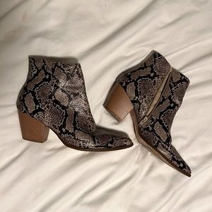 Faux snakeskin booties